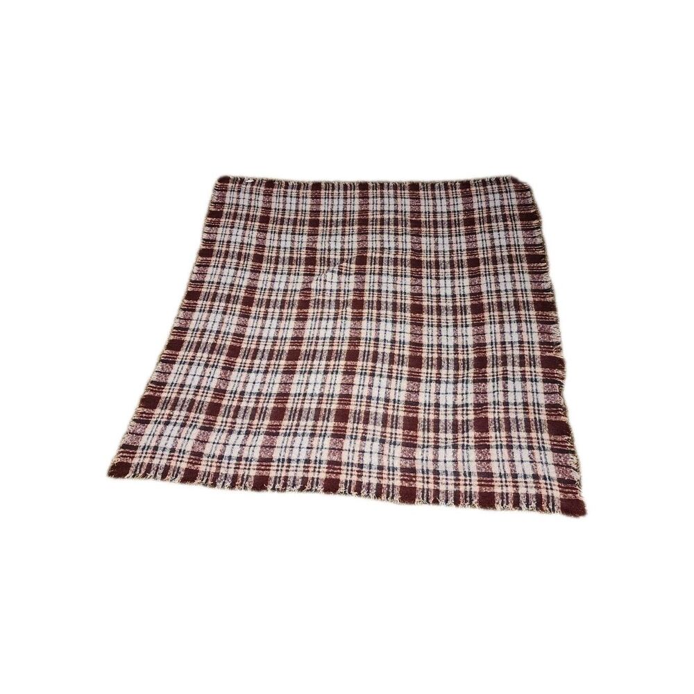 Plaid Scarf for Women Shawl Warm Maroon Navy Pink White 53" x 54"